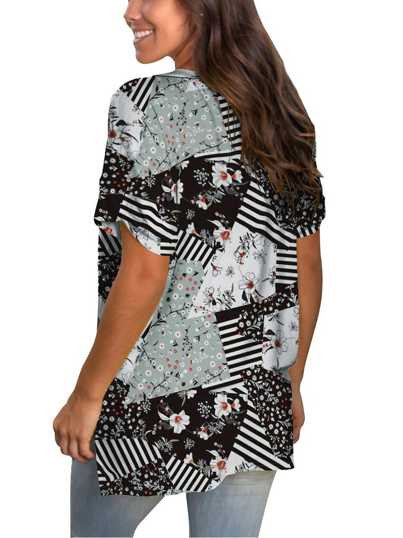 SAMPEEL Women Summer T Shirt Floral Blouses Work Casual Short Sleeve Tees Tunic Gray L - Image 4